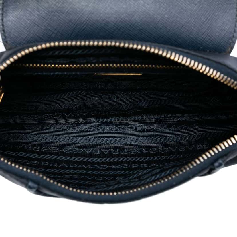 Prada Saffiano Trimmed Tessuto Chain Crossbody Black Good condition - Model View