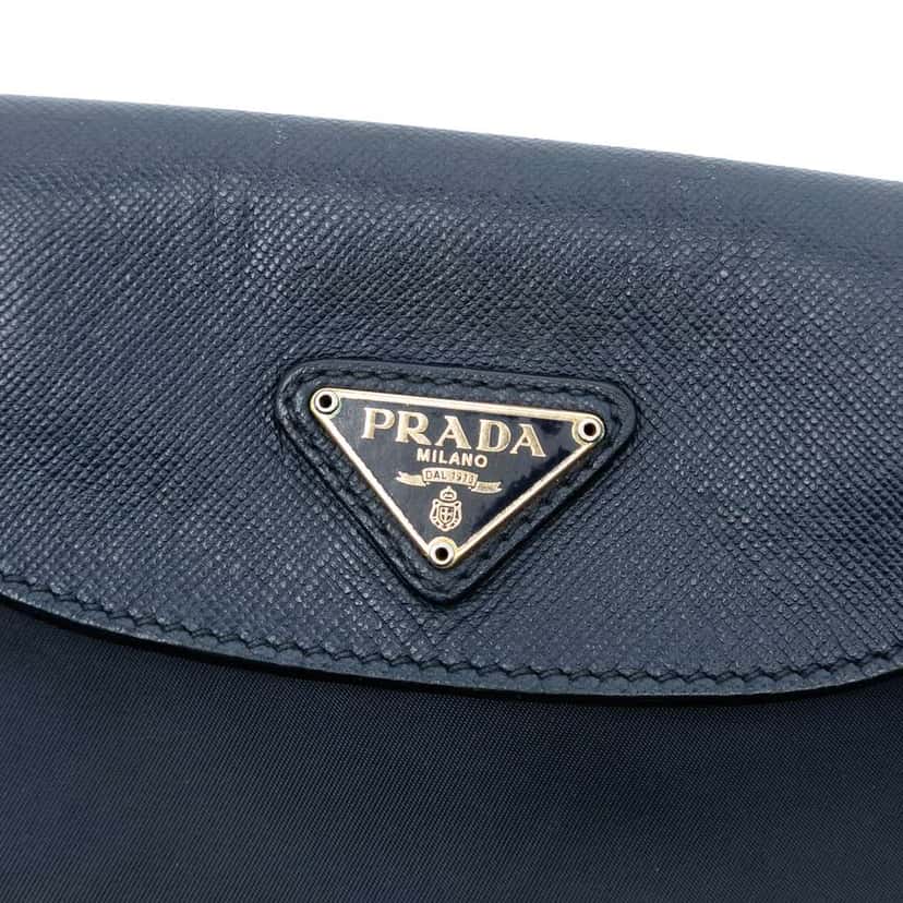 Prada Saffiano Trimmed Tessuto Chain Crossbody Black Good condition - Box View