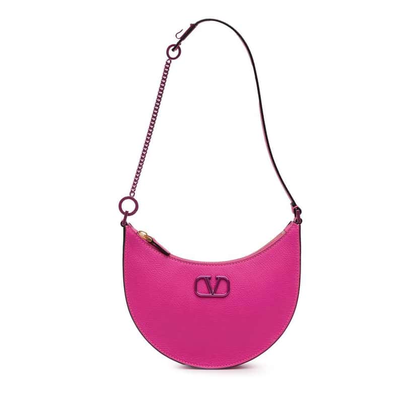 Valentino Mini Grainy Calfskin VLogo Hobo Pink Leather Good condition - Front View