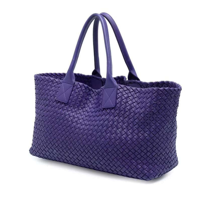 Bottega Veneta Medium Lambskin Intreccio Cabat Tote Purple Leather Good condition - Back View
