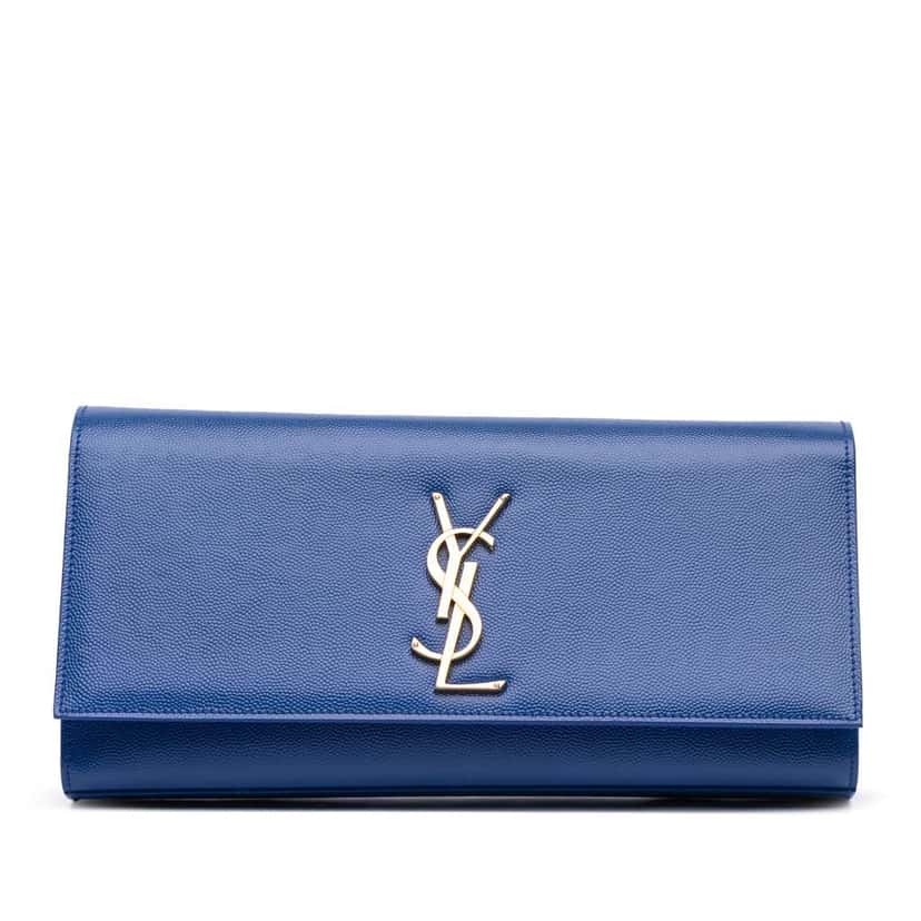 Saint Laurent Grain De Poudre Cassandre Clutch Blue Leather Good condition - Front View