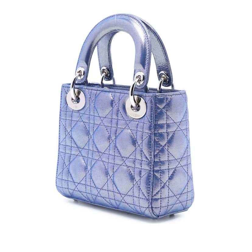 Dior Mini Iridescent Lambskin Cannage Lady Dior Blue Leather Good condition - Back View