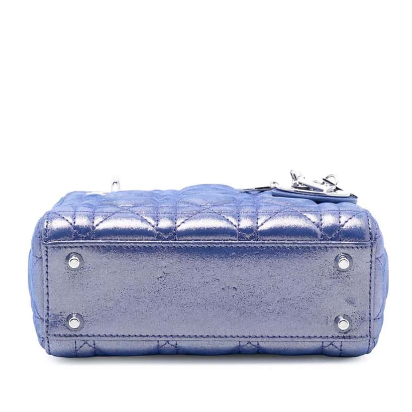 Dior Mini Iridescent Lambskin Cannage Lady Dior Blue Leather Good condition - Inside View