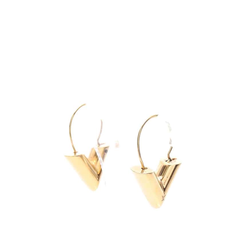 Louis Vuitton Gold Plated Essential V Hoop Earrings Gold Metal Good condition - Front View