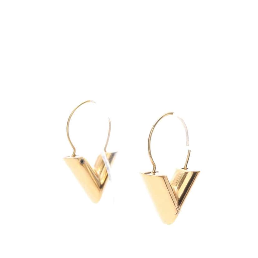 Louis Vuitton Gold Plated Essential V Hoop Earrings Gold Metal Good condition - Back View
