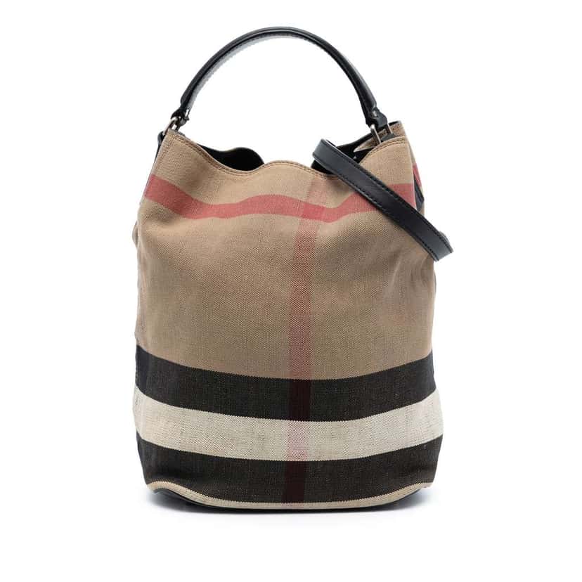 Burberry Medium Mega Check Canvas Ashby Bucket Bag Brown Canvas Good condition - Front View