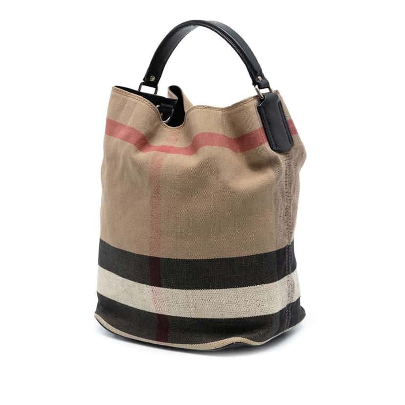 Burberry Medium Mega Check Canvas Ashby Bucket Bag Brown Canvas Good condition - Back View