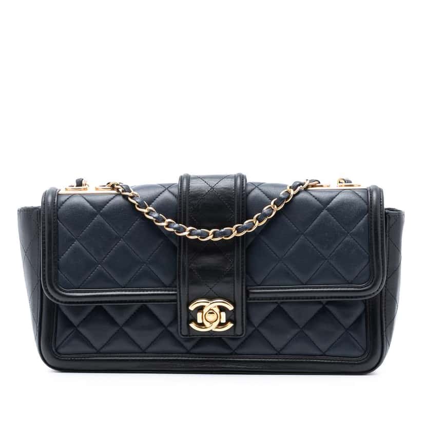 Chanel Large Bicolor Quilted Lambskin Elegant CC Flap Blue Leather Good condition - Front View