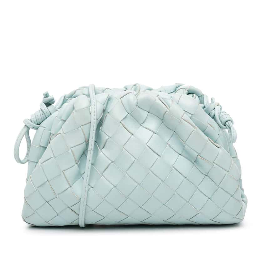 Bottega Veneta Nappa Intrecciato The Mini Pouch Crossbody Blue Leather Good condition - Front View