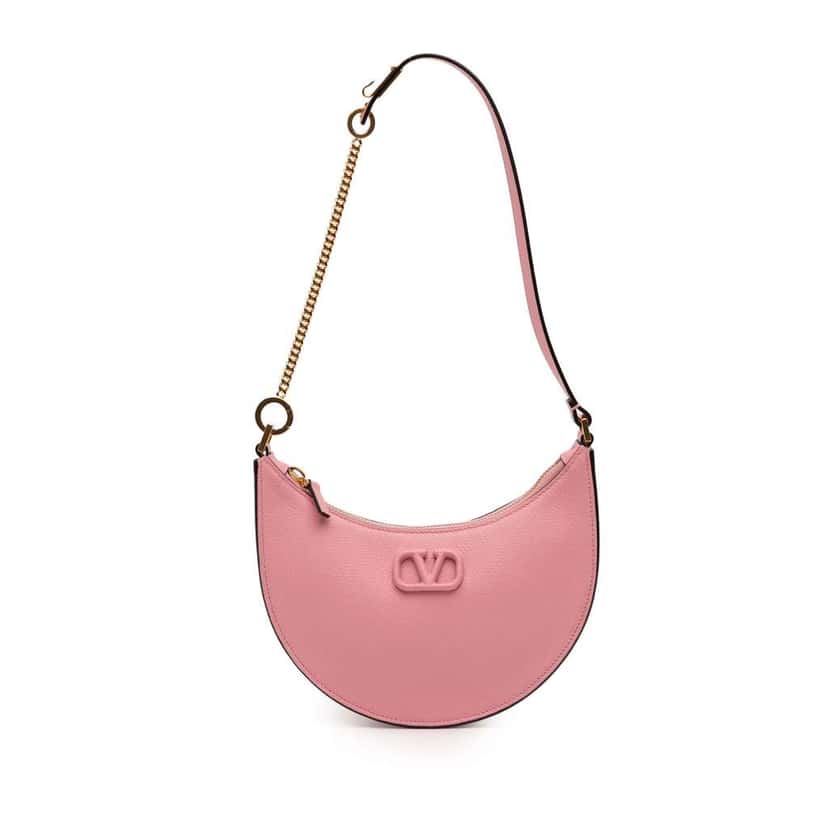 Valentino Mini Grainy Calfskin VLogo Hobo Pink Leather Good condition - Front View