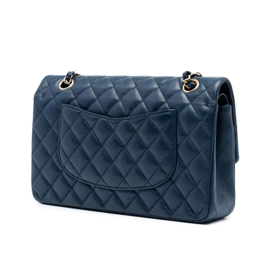 Chanel Medium Classic Caviar Double Flap Blue Leather Good condition - Back View