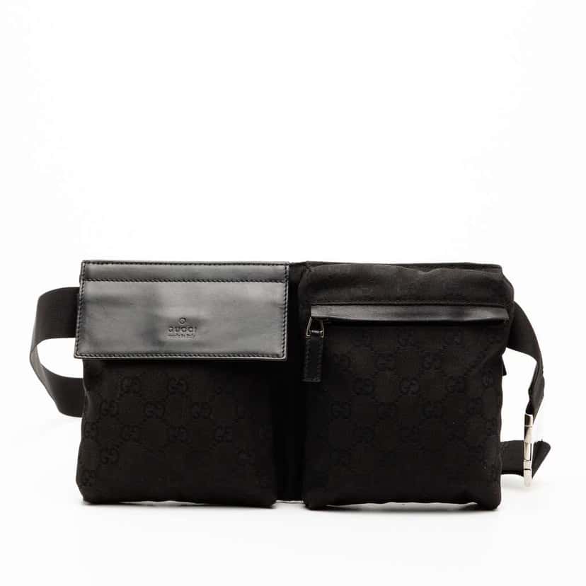 Gucci GG Canvas Double Pocket Belt Bag Black Canvas Very good condition - Front View