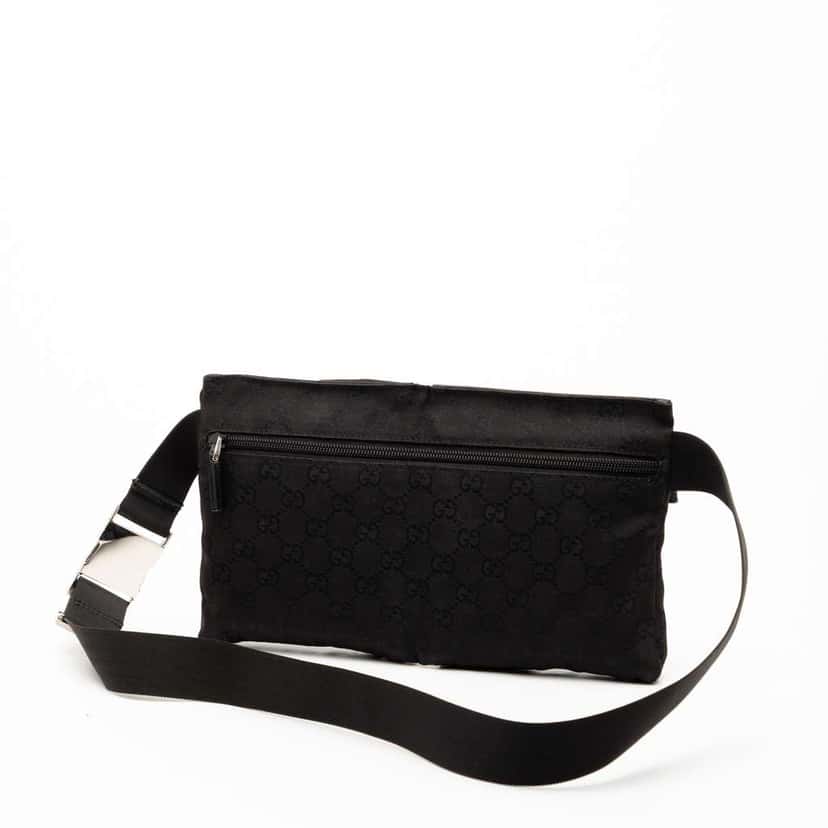 Gucci GG Canvas Double Pocket Belt Bag Black Canvas Very good condition - Back View