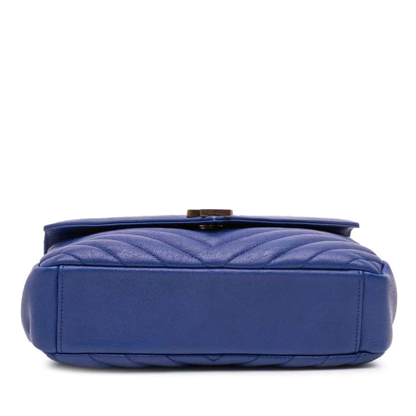 Saint Laurent Medium Quilted Chevron Sheepskin College Satchel Blue Leather Good condition - Inside View