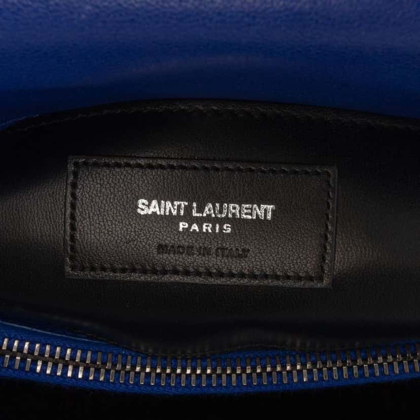 Saint Laurent Medium Quilted Chevron Sheepskin College Satchel Blue Leather Good condition - Box View