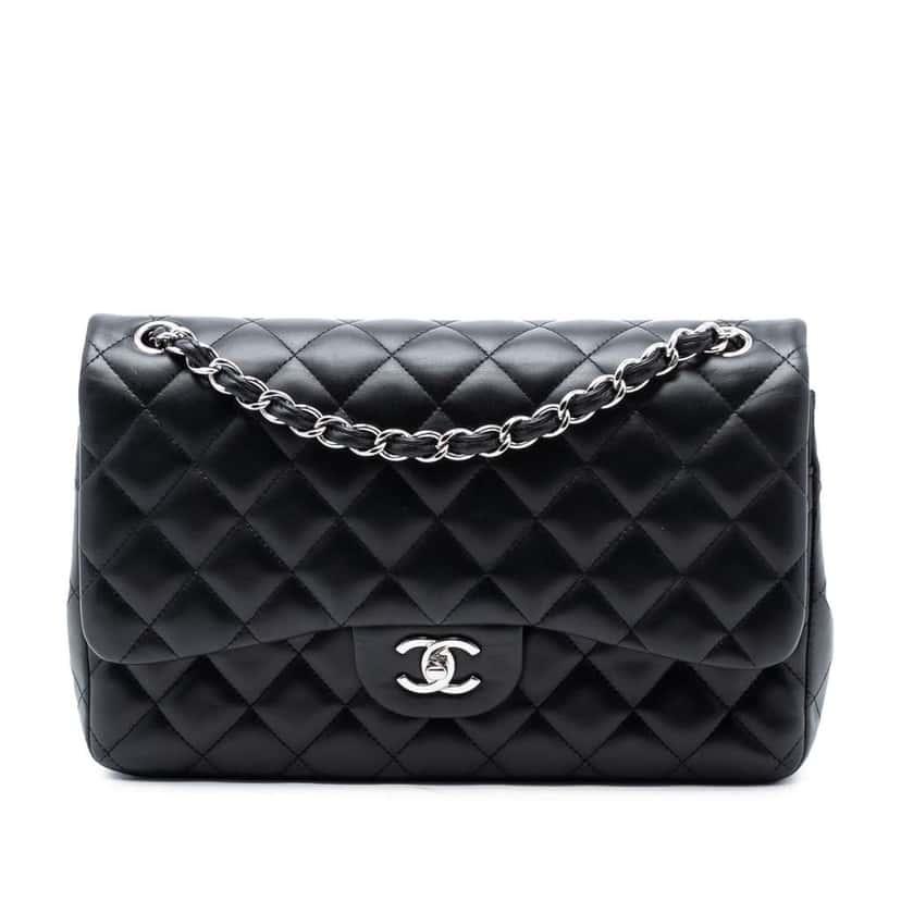 Chanel Jumbo Classic Lambskin Double Flap Black Leather Good condition - Front View