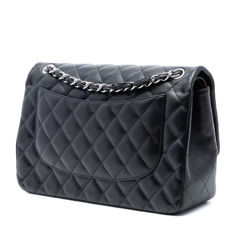 Chanel Jumbo Classic Lambskin Double Flap Black Leather Good condition - Back View