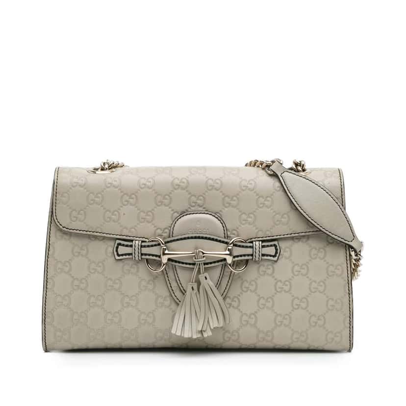 Gucci Medium Guccissima Emily Shoulder Bag White Leather Good condition - Front View