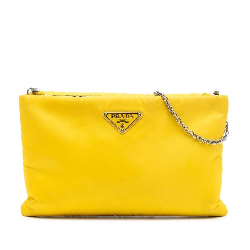 Prada Tessuto Fluo Clutch on Chain Yellow Good condition - Front View