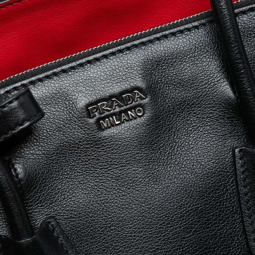 Prada Glace Calf Ponyhair Twin Pocket Satchel Black Leather Good condition - Box View