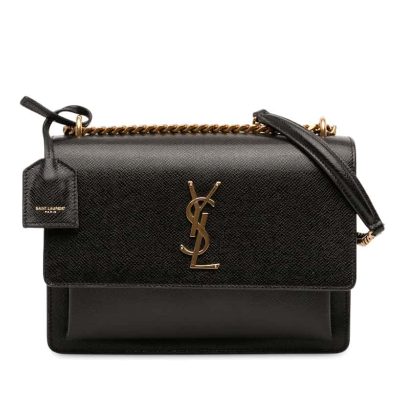 Saint Laurent Medium Grained Calfskin Monogram Sunset Crossbody Black Leather Good condition - Front View