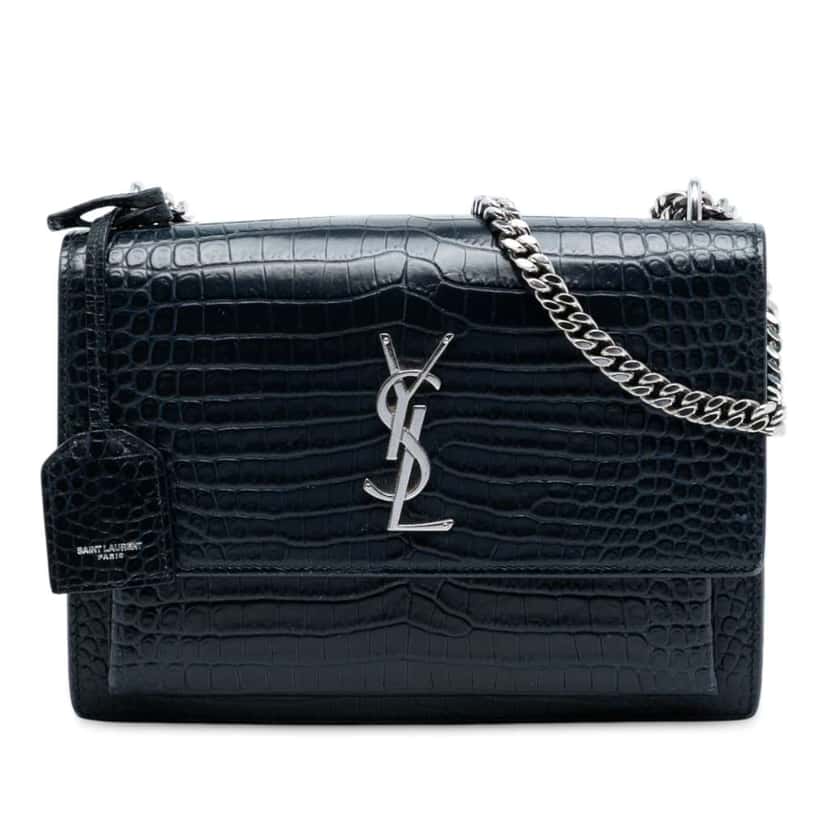 Saint Laurent Medium Croc Embossed Monogram Sunset Bag Black Leather Good condition - Front View