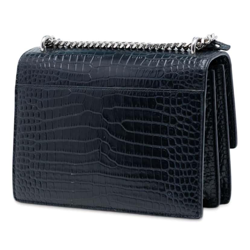 Saint Laurent Medium Croc Embossed Monogram Sunset Bag Black Leather Good condition - Back View