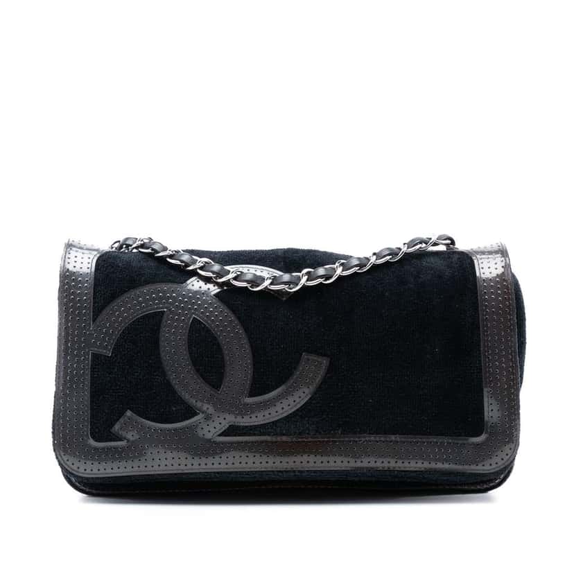Chanel Terry Cloth CC Sport Line Shoulder Bag Black Cotton Good condition - Front View