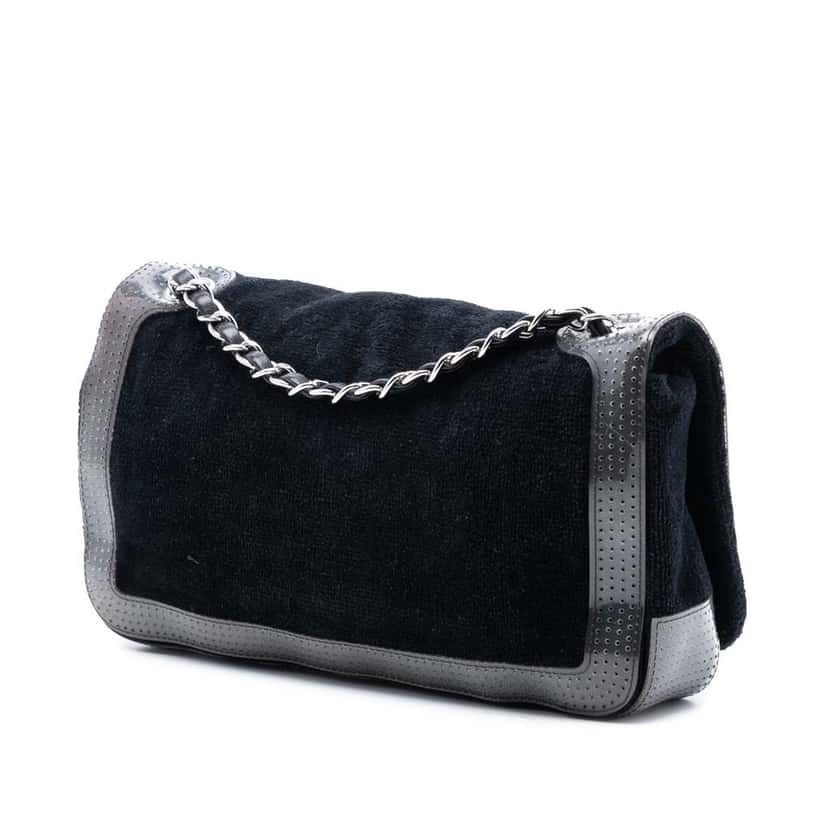 Chanel Terry Cloth CC Sport Line Shoulder Bag Black Cotton Good condition - Back View