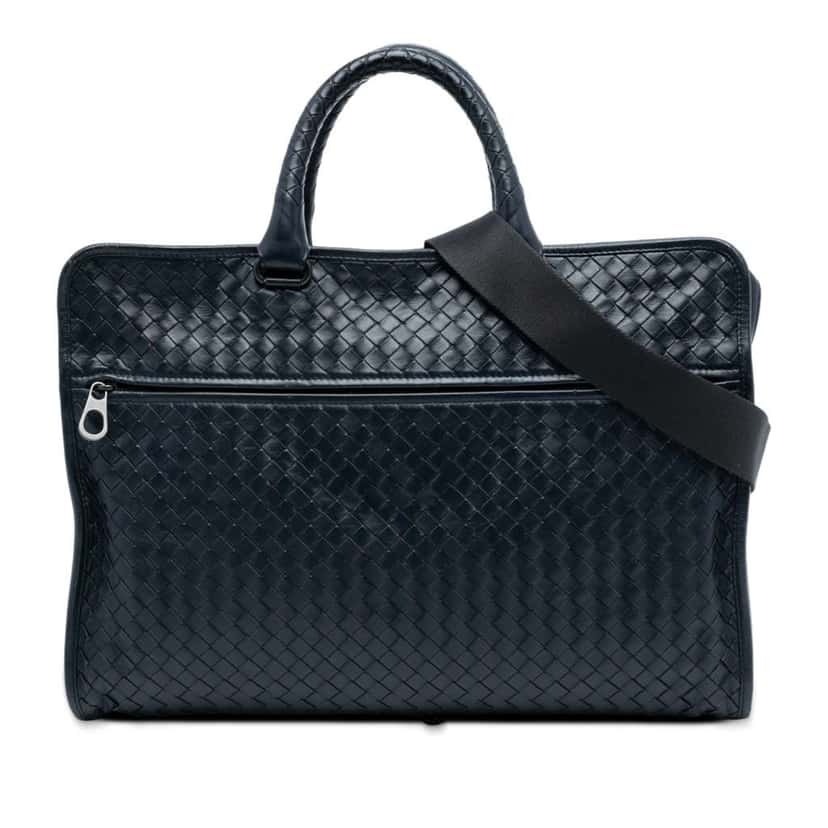 Bottega Veneta Nappa Intrecciato Business Bag Blue Leather Good condition - Front View
