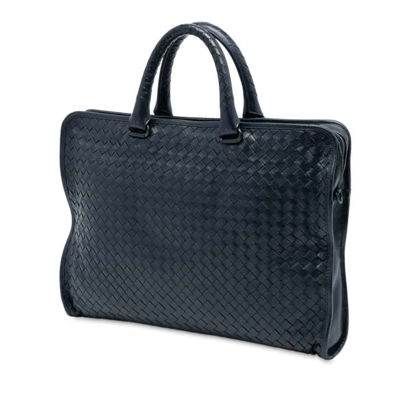 Bottega Veneta Nappa Intrecciato Business Bag Blue Leather Good condition - Back View