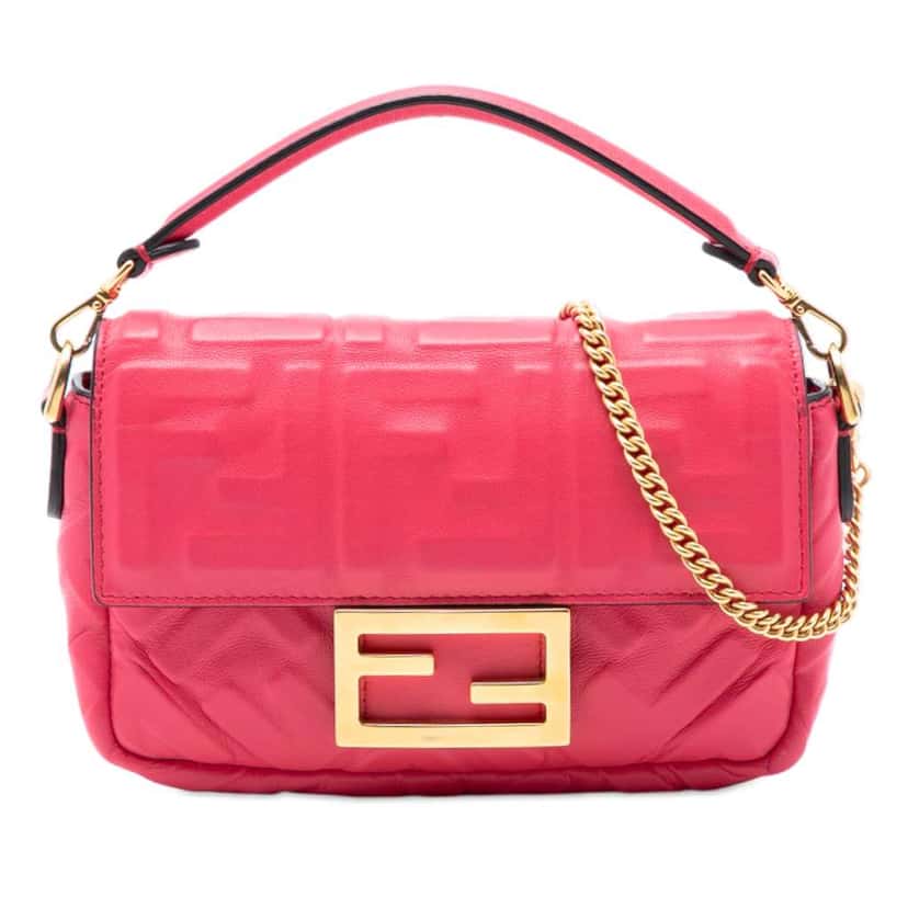 Fendi Mini Zucca Embossed Leather Baguette Satchel Pink Leather Very good condition - Front View