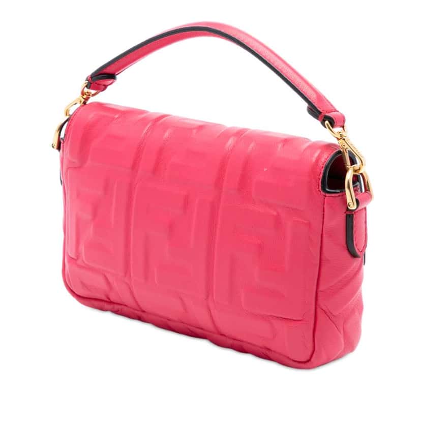 Fendi Mini Zucca Embossed Leather Baguette Satchel Pink Leather Very good condition - Back View
