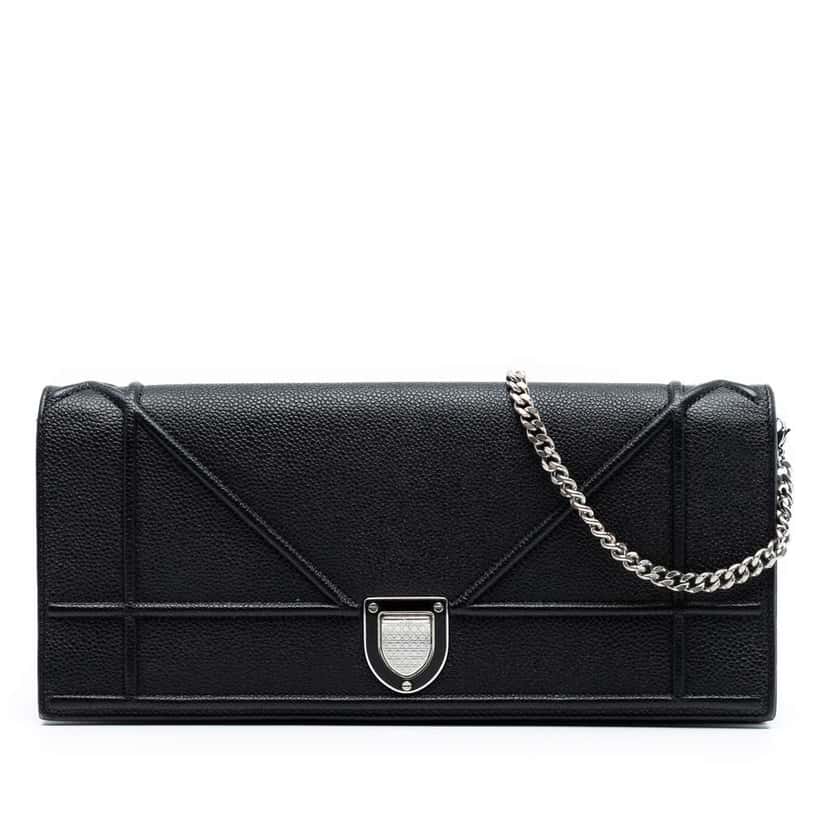 Dior Grained Calfskin Diorama Pochette Clutch Black Leather Good condition - Front View