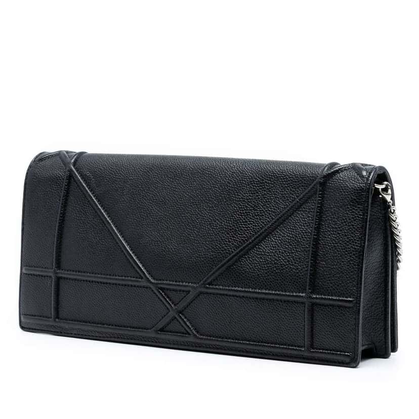 Dior Grained Calfskin Diorama Pochette Clutch Black Leather Good condition - Back View