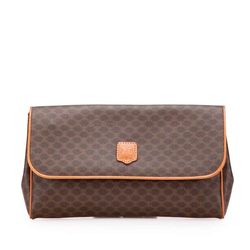 Celine Macadam Coated Canvas Clutch Brown Canvas Good condition - Front View