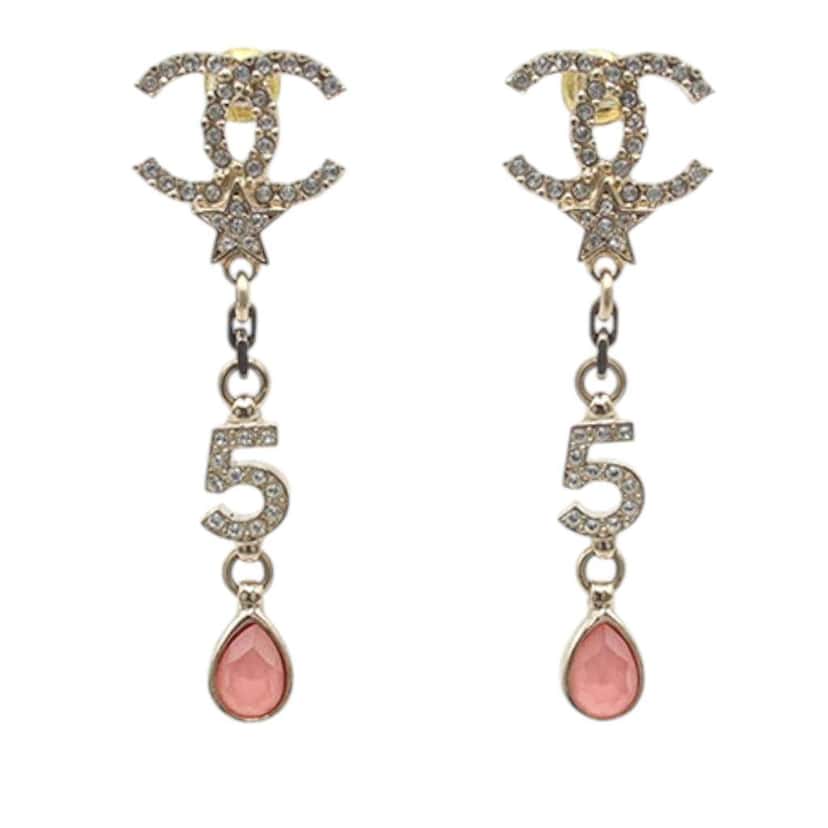 Chanel Gold Plated Rhinestone CC Star No.5 Bijoux Swing Push Back Earrings Gold Metal Good condition - Front View