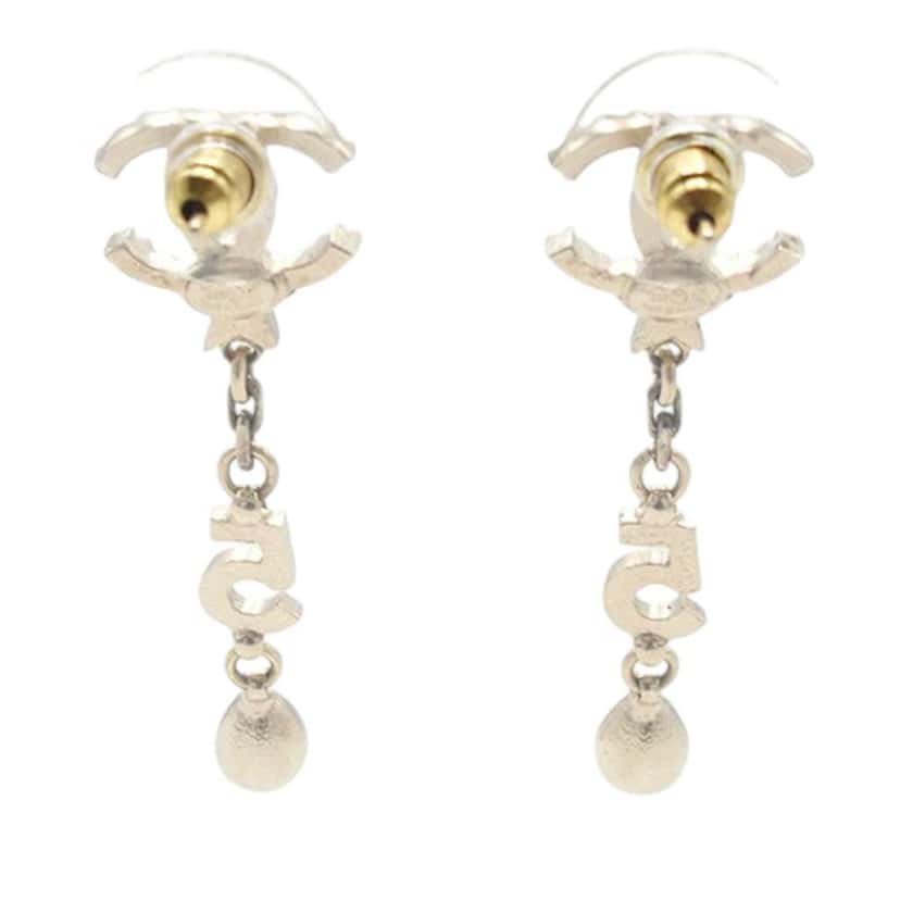 Chanel Gold Plated Rhinestone CC Star No.5 Bijoux Swing Push Back Earrings Gold Metal Good condition - Back View