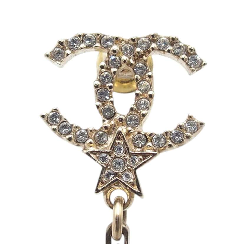 Chanel Gold Plated Rhinestone CC Star No.5 Bijoux Swing Push Back Earrings Gold Metal Good condition - Box View