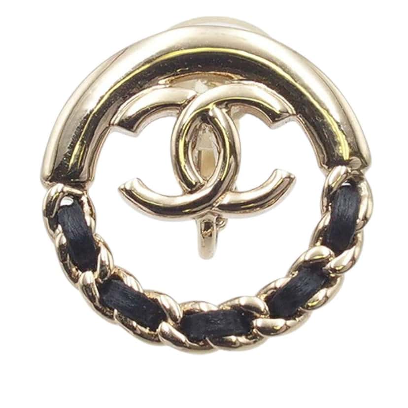 Chanel Gold Plated Leather Woven CC Round Clip on Earrings Gold Metal Very good condition - Inside View