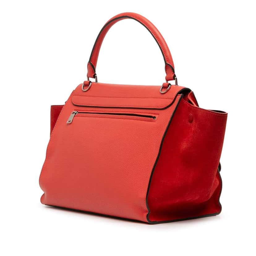Celine Medium Drummed Calfskin and Suede Trapeze Satchel Red Leather Good condition - Back View