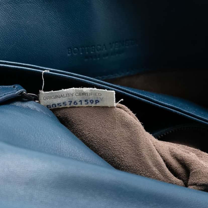 Bottega Veneta Small Nappa Intrecciato Olimpia Shoulder Bag Blue Leather Good condition - Box View