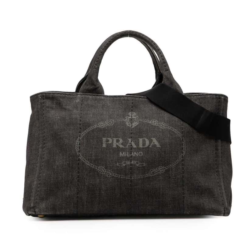Prada Denim Canapa Logo Satchel Black Denim Very good condition - Front View