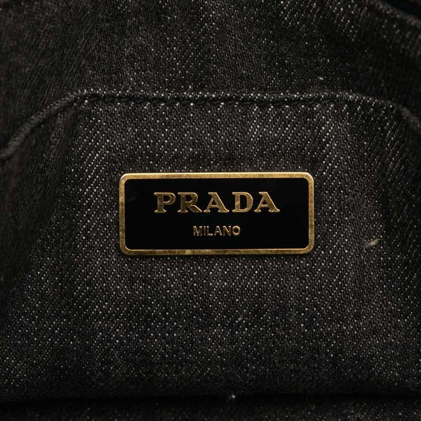 Prada Denim Canapa Logo Satchel Black Denim Very good condition - Box View
