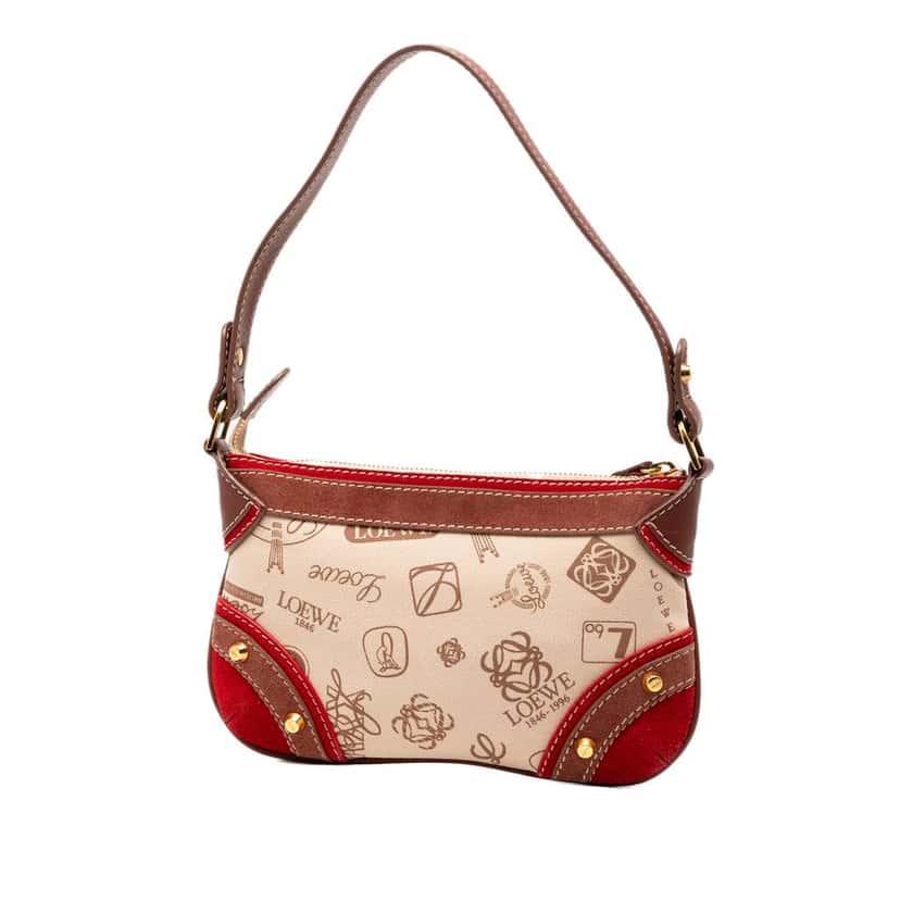 Loewe 160th Anniversary Suede Trimmed Canvas Shoulder Bag Brown Canvas Very good condition - Back View