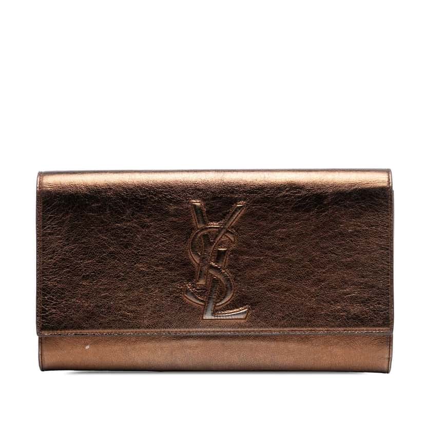 Saint Laurent Large Metallic Leather Belle de Jour Clutch Brown Leather Good condition - Front View