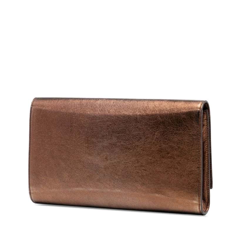 Saint Laurent Large Metallic Leather Belle de Jour Clutch Brown Leather Good condition - Back View