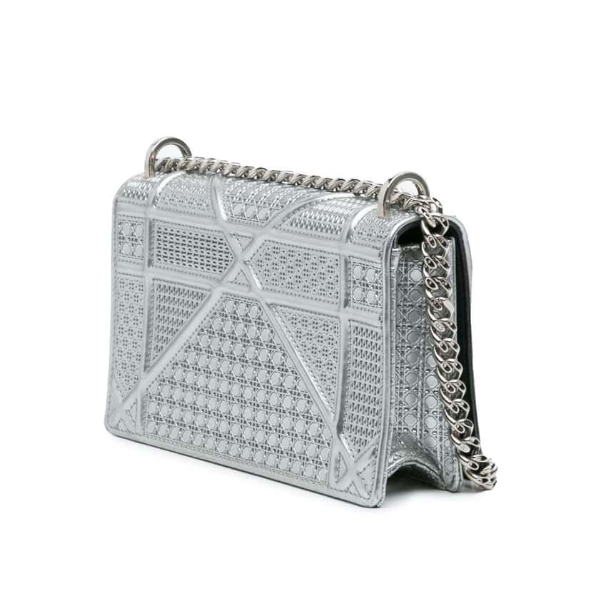 Dior Mini Metallic Patent Microcannage Diorama Flap Silver Leather Good condition - Back View