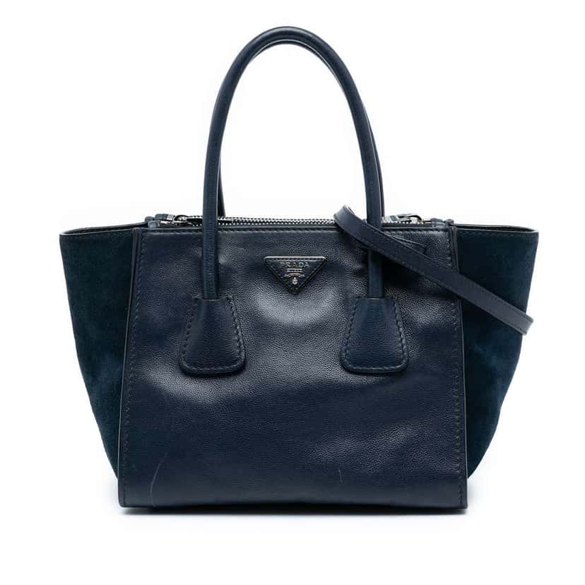 Prada Glace Calf Twin Pocket Satchel Blue Leather Good condition - Front View