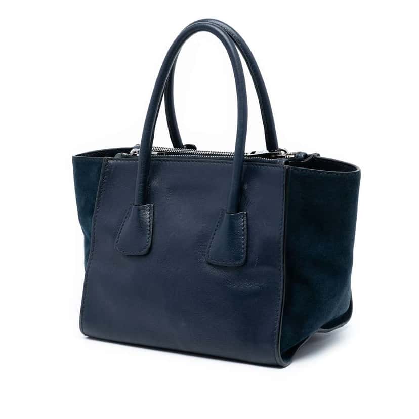 Prada Glace Calf Twin Pocket Satchel Blue Leather Good condition - Back View